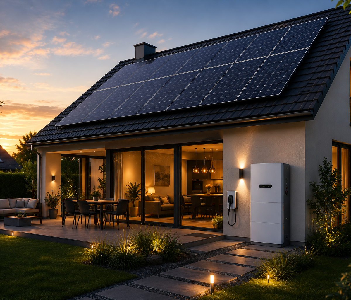 Huis met zonnepanelen en thuisbatterij