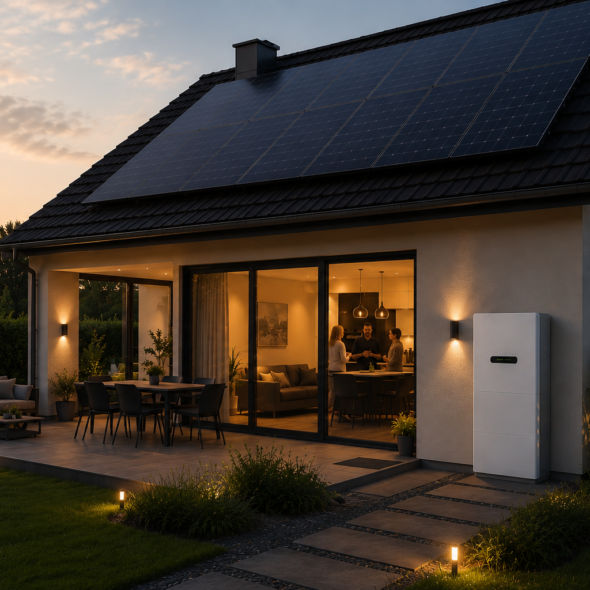 Woning met zonnepanelen en een thuisbatterij