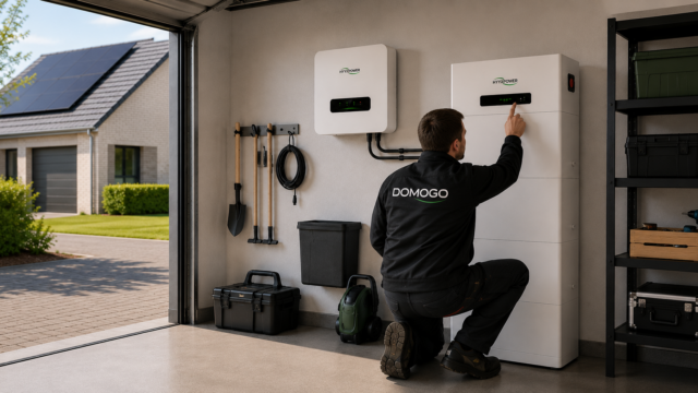 Installateur controleert professionele vaste Hyxi thuisbatterij