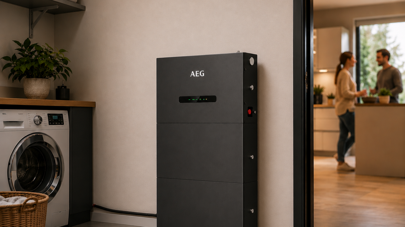 Slimme Thuisbatterij AEG All-in-One 10 kWh in bijkeuken