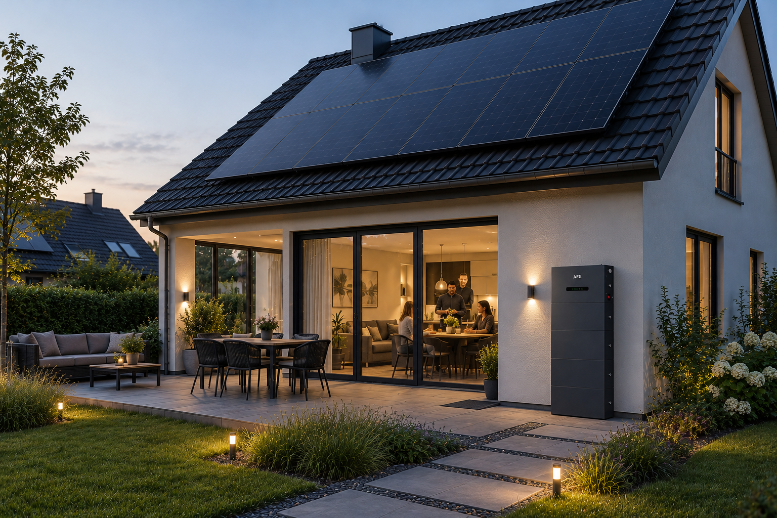 Duurzame woning met zonnepanelen en slimme thuisbatterij