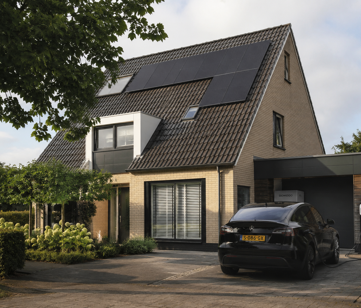 Woning met zonnepanelen en elektrische auto