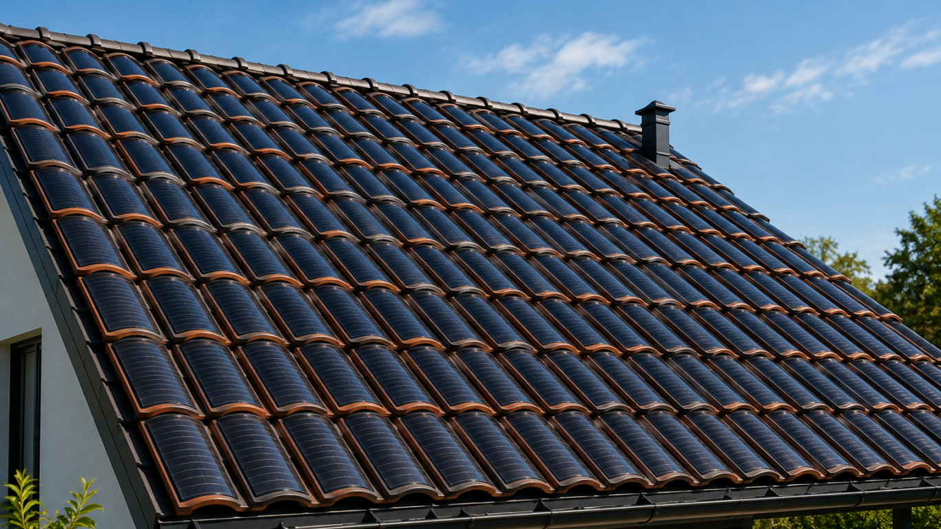 dak met buigzame zonnefolie op dakpannen