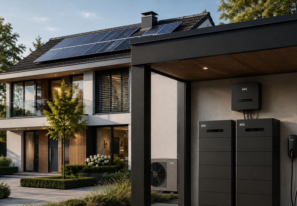 AEG hybride 53 kwh hybride in carport van moderne woning
