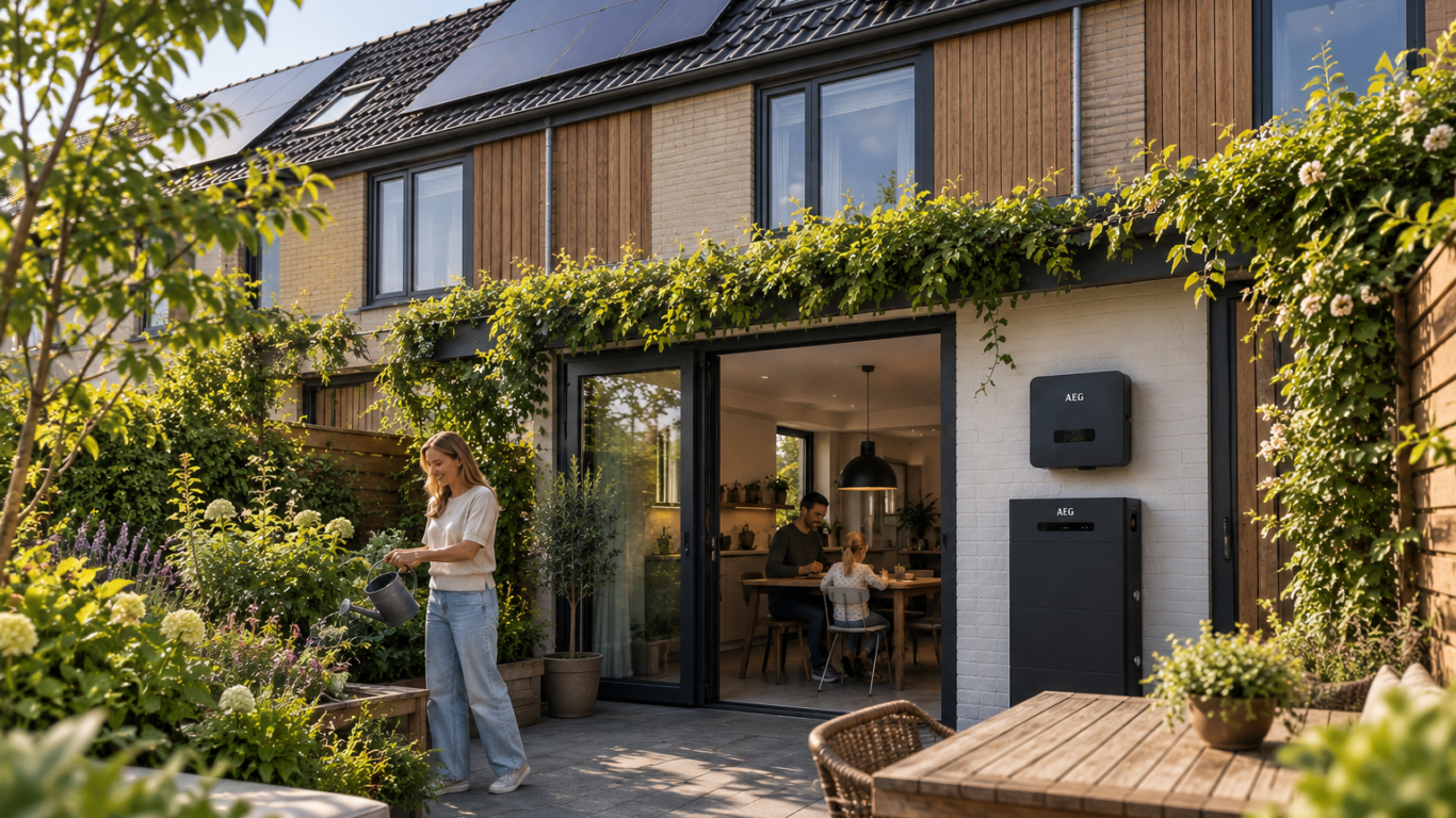 AEG slimme thuisbatterij bij duurzame rijtjeswoning