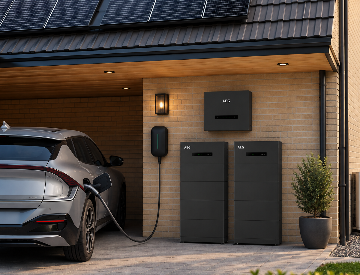 Moderne woning met AEG 40 kWh hybride slimme thuisbatterij