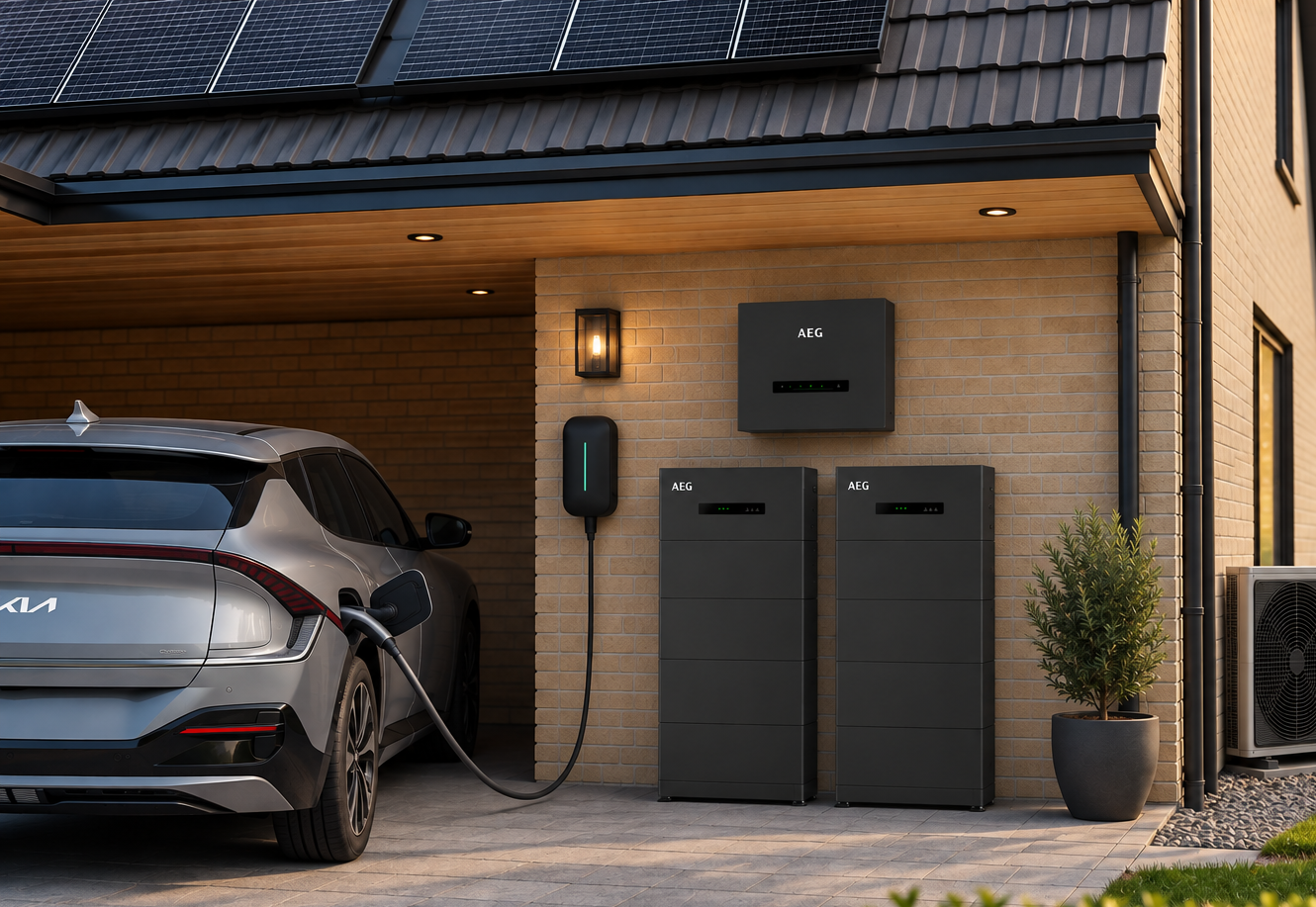 Moderne woning met AEG 40 kWh hybride slimme thuisbatterij