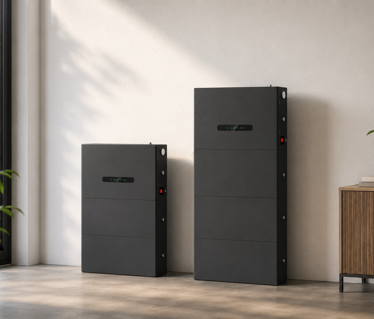 Vergelijking van thuisbatterijen met verschillende capaciteiten: een modulaire batterij van 10 kWh en een van 15 kWh.